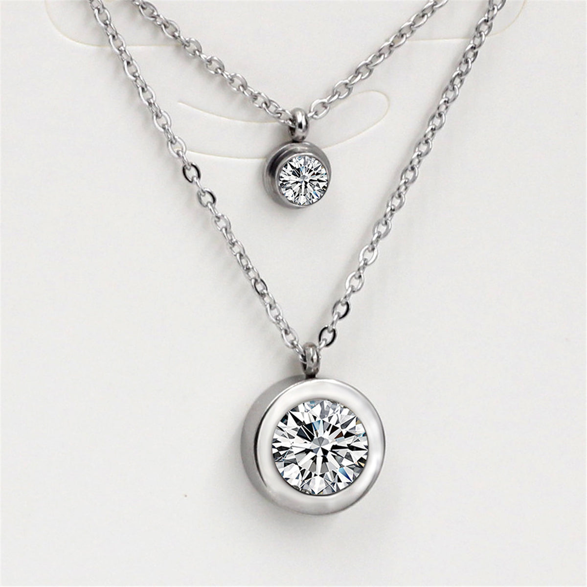 Cubic Zirconia & Silver-Plated Round Layered Pendant Necklace