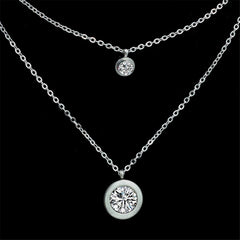 Cubic Zirconia & Silver-Plated Round Layered Pendant Necklace