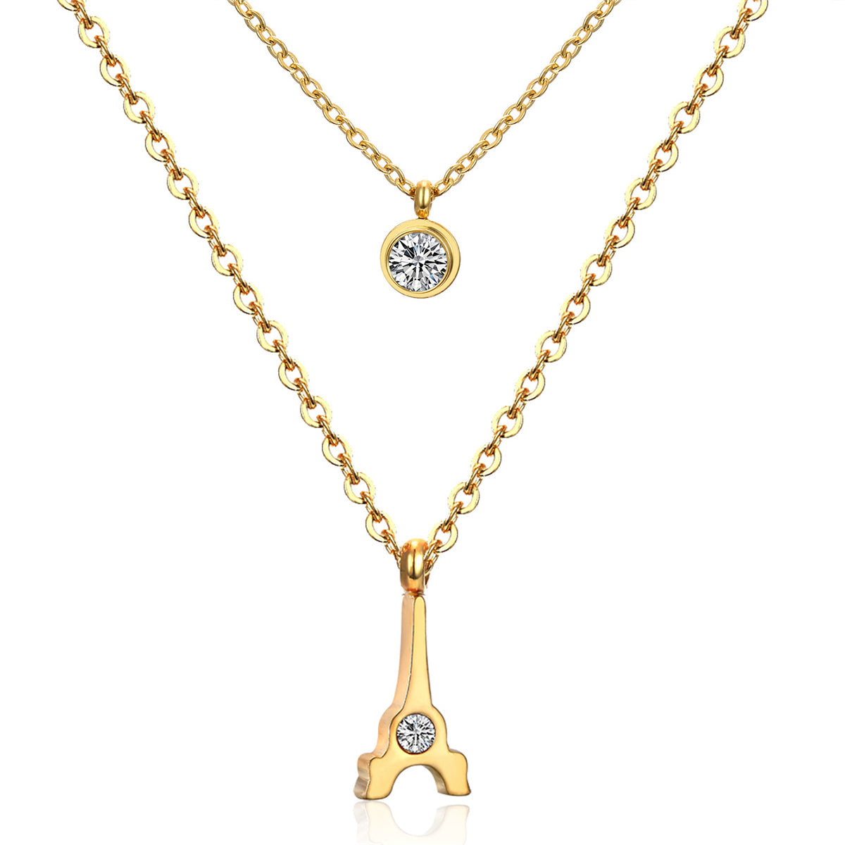 Cubic Zirconia & 18K Gold-Plated Tower Layered Pendant Necklace