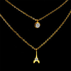 Cubic Zirconia & 18K Gold-Plated Tower Layered Pendant Necklace