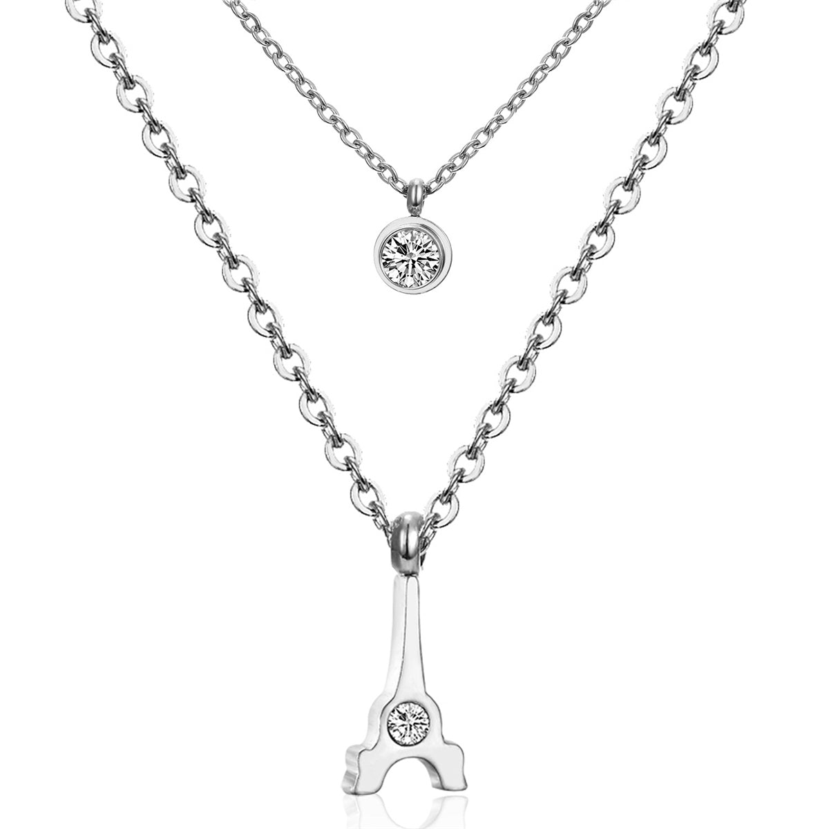 Cubic Zirconia & Silver-Plated Tower Layered Pendant Necklace