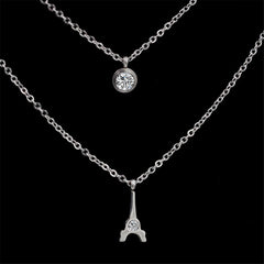 Cubic Zirconia & Silver-Plated Tower Layered Pendant Necklace