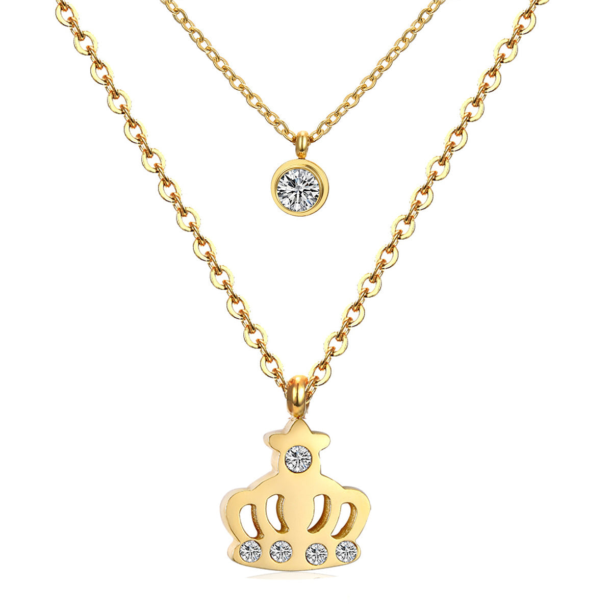 Cubic Zirconia & 18K Gold-Plated Crown Layered Pendant Necklace