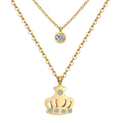 Cubic Zirconia & 18K Gold-Plated Crown Layered Pendant Necklace