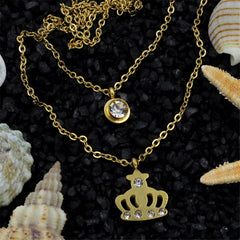 Cubic Zirconia & 18K Gold-Plated Crown Layered Pendant Necklace