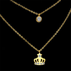 Cubic Zirconia & 18K Gold-Plated Crown Layered Pendant Necklace