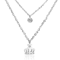 Cubic Zirconia & Silver-Plated Crown Layered Pendant Necklace