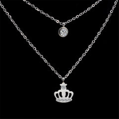 Cubic Zirconia & Silver-Plated Crown Layered Pendant Necklace