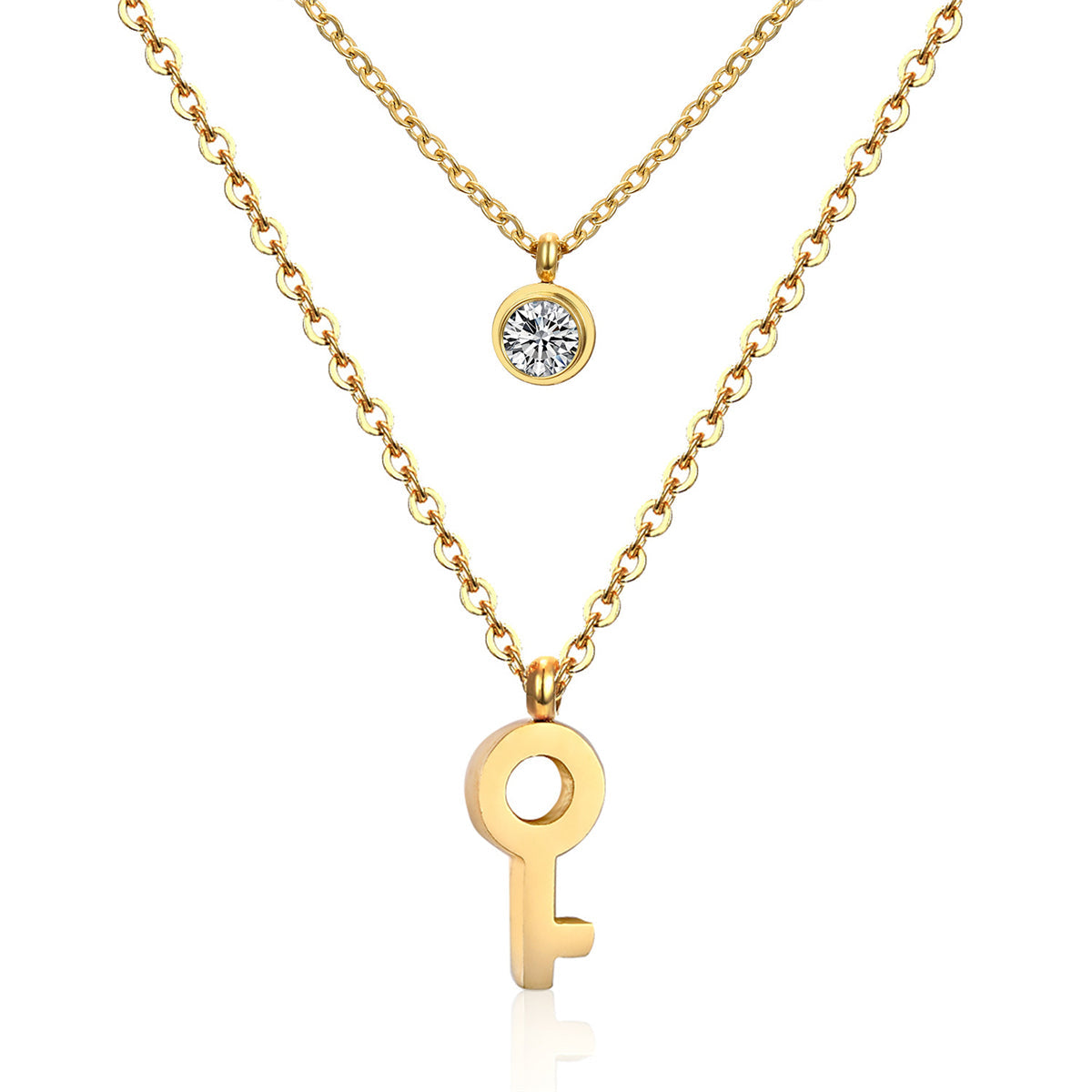 Cubic Zirconia & 18K Gold-Plated Key Layered Pendant Necklace