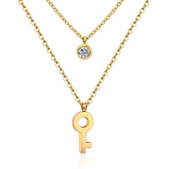 Cubic Zirconia & 18K Gold-Plated Key Layered Pendant Necklace