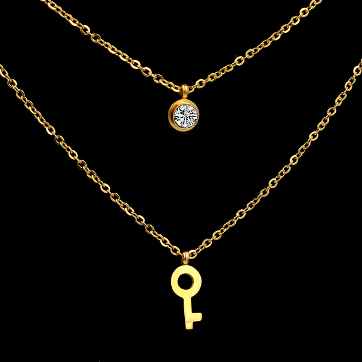 Cubic Zirconia & 18K Gold-Plated Key Layered Pendant Necklace