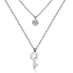 Cubic Zirconia & Silver-Plated Key Pendant Layered Necklace