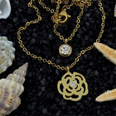 Cubic Zirconia & 18K Gold-Plated Rose Layered Pendant Necklace