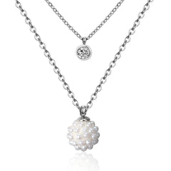 Pearl & Cubic Zirconia Layered Cluster Pendant Necklace