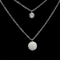 Pearl & Cubic Zirconia Layered Cluster Pendant Necklace