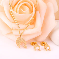 18K Gold-Plated Frosted Dolphin Stud Earrings & Pendant Necklace