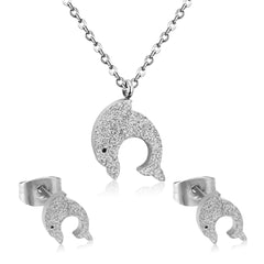 Silver-Plated Frosted Dolphin Stud Earrings & Pendant Necklace