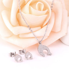 Silver-Plated Frosted Dolphin Stud Earrings & Pendant Necklace