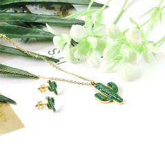 Green Resin & Cubic Zirconia 18K Gold-Plated Pendant Necklace & Stud Earrings