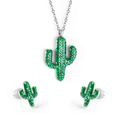 Green & Cubic Zirconia Pendant Necklace & Stud Earrings