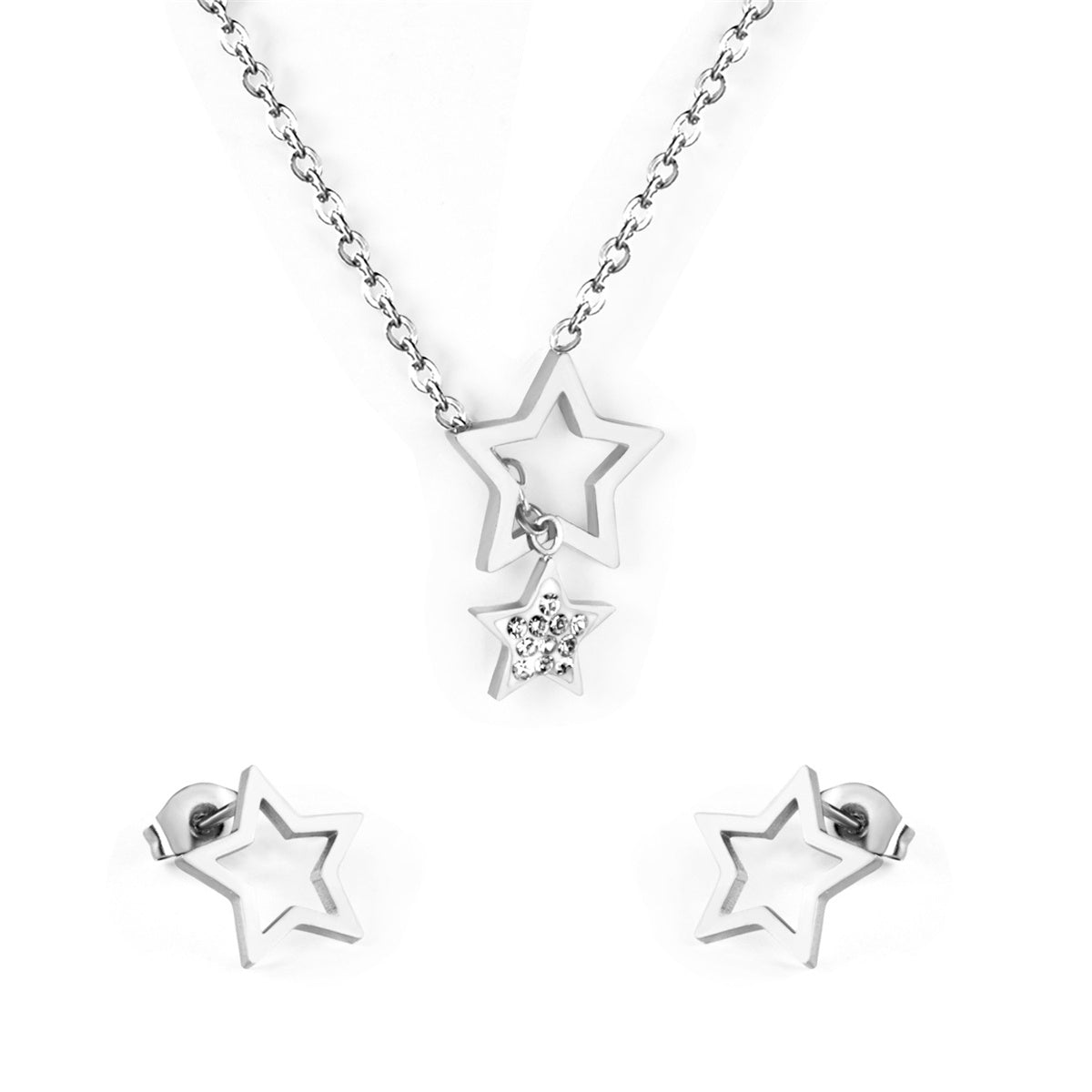 Clear Cubic Zirconia & Silver-Plated Star Stud Earrings & Lariat Necklace