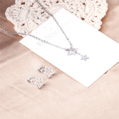 Clear Cubic Zirconia & Silver-Plated Star Stud Earrings & Lariat Necklace