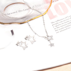 Clear Cubic Zirconia & Silver-Plated Star Stud Earrings & Lariat Necklace