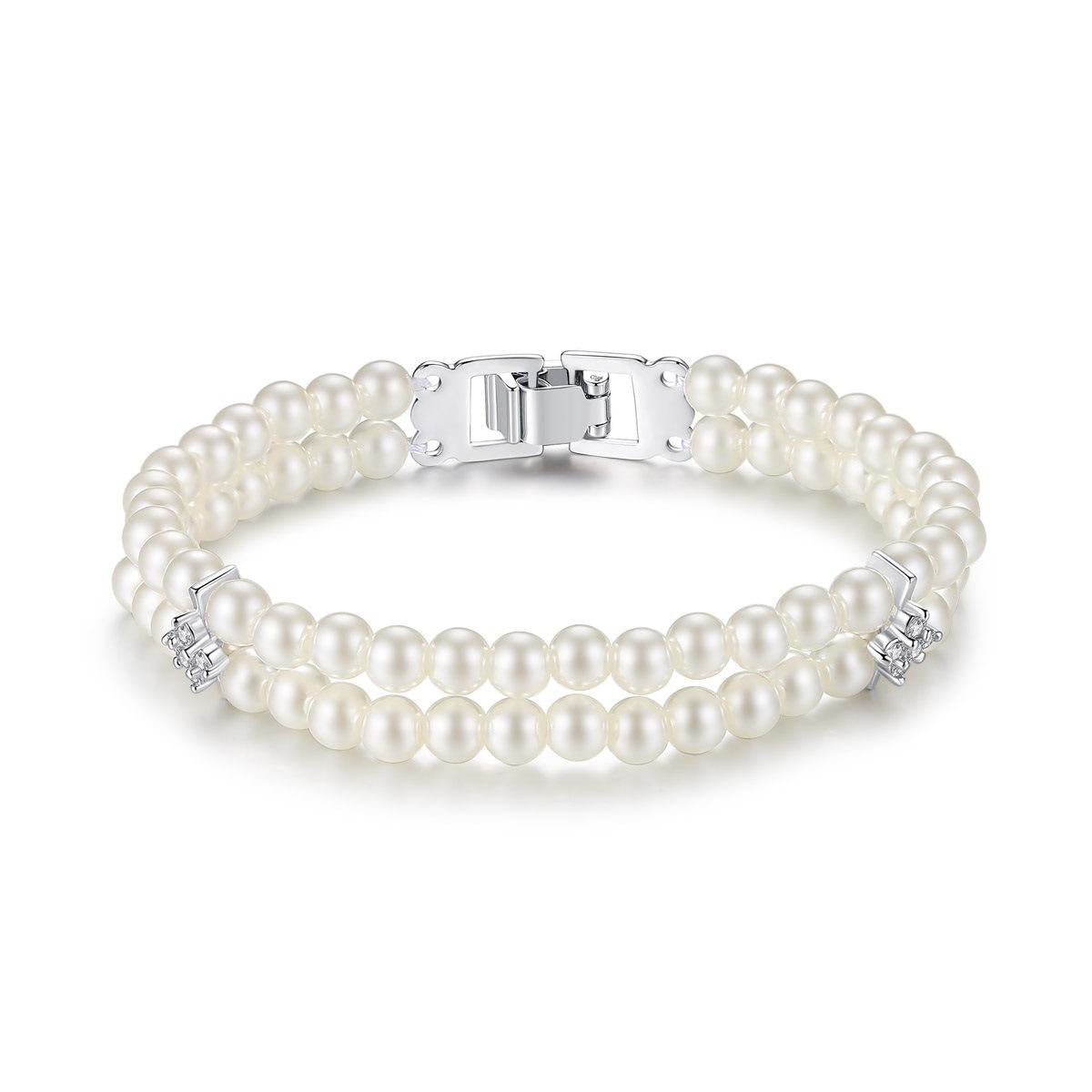 Pearl & Cubic Zirconia Silver-Plated Layered Bracelet