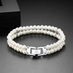 Pearl & Cubic Zirconia Silver-Plated Layered Bracelet