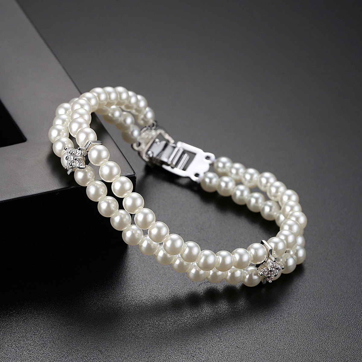 Pearl & Cubic Zirconia Silver-Plated Layered Bracelet