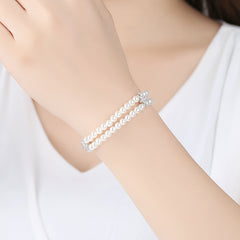 Pearl & Cubic Zirconia Silver-Plated Layered Bracelet