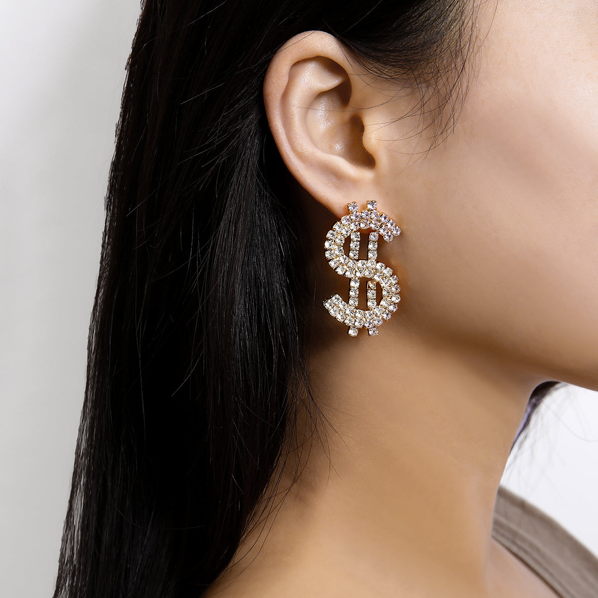 Cubic Zirconia & 18K Gold-Plated Dollar Sign Drop Earrings