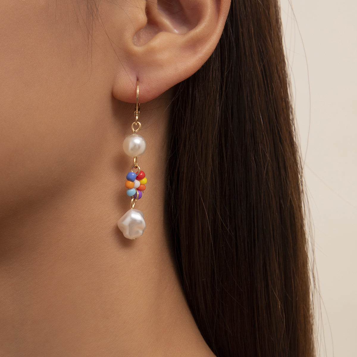 Multicolor Howlite & Pearl 18K Gold-Plated Drop Earrings