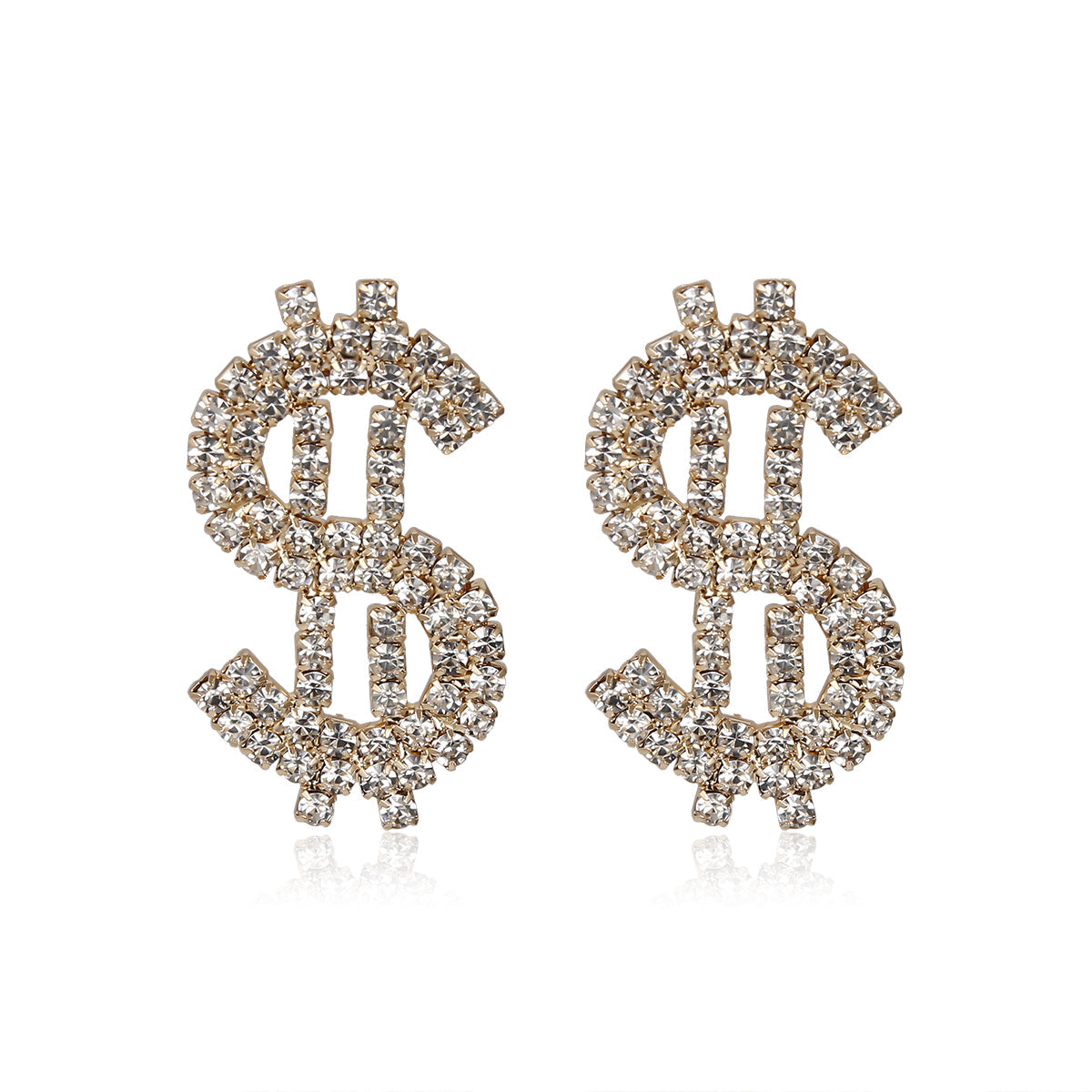 Cubic Zirconia & 18K Gold-Plated Dollar Sign Drop Earrings