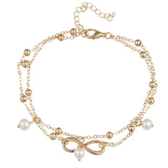 Pearl & 18K Gold-Plated Infinity Charm Layer Anklet