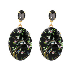 Black Crystal & 18K Gold-Plated Bird Branch Oval Drop Earrings