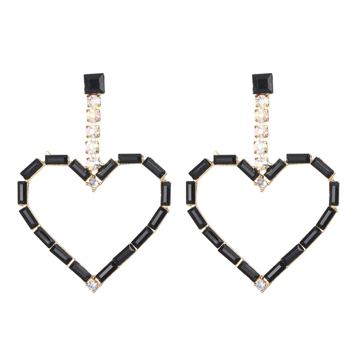 Black Cubic Zirconia & 18K Gold-Plated Open Heart Drop Earrings