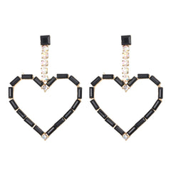 Black Cubic Zirconia & 18K Gold-Plated Open Heart Drop Earrings