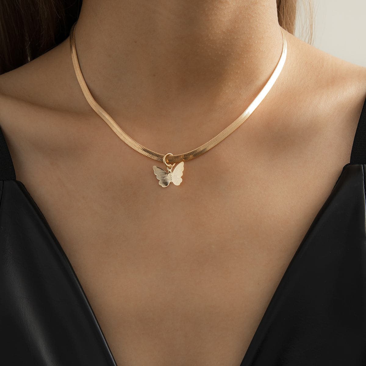 18K Gold-Plated Butterfly Snake Chain Choker Necklace