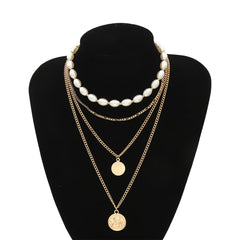 Pearl & 18K Gold-Plated Coin Layered Pendant Necklace