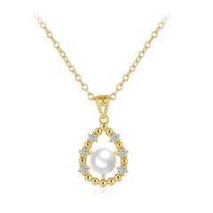 White Pearl & Cubic Zirconia 18K Gold-Plated Drop Pendant Necklace