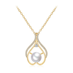 White Pearl & Cubic Zirconia 18K Gold-Plated Heart Pendant Necklace