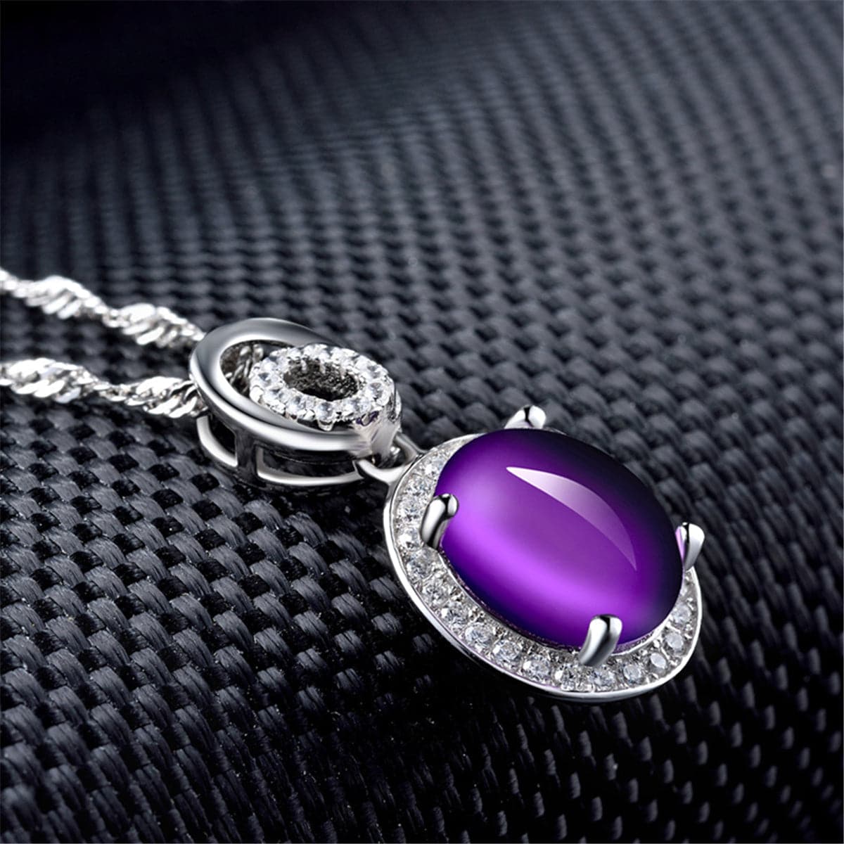 Purple Crystal & Cubic Zirconia Double-Halo Pendant Necklace