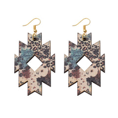 Brown Wood & 18K Gold-Plated Leopard Print Geometric Drop Earrings