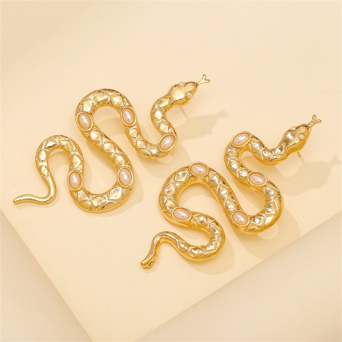 Pearl & 18K Gold-Plated Snake Drop Earrings