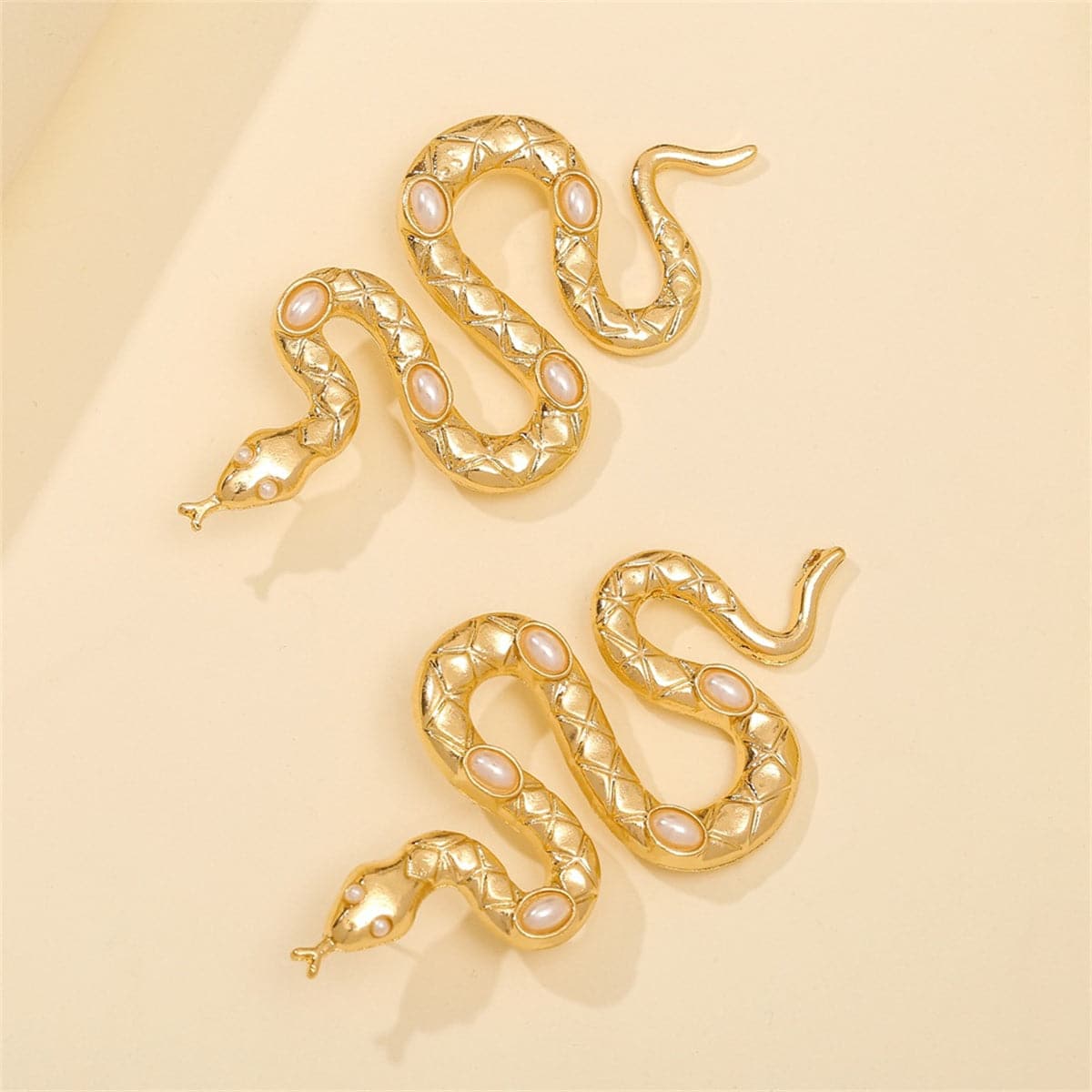 Pearl & 18K Gold-Plated Snake Drop Earrings