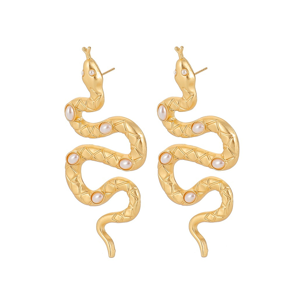 Pearl & 18K Gold-Plated Snake Drop Earrings