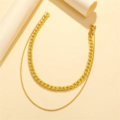 Eye-catching 18K gold-plated layered necklace with a unique curb and twine chain link style, perfect for any outfit.