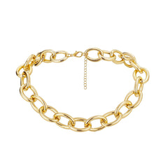 Stunning gold chain necklace with a prominent large link, crafted in 18K gold plating for a luxurious touch.