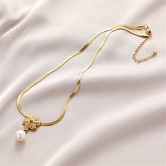 Pearl & 18K Gold-Plated Flower Pendant Necklace